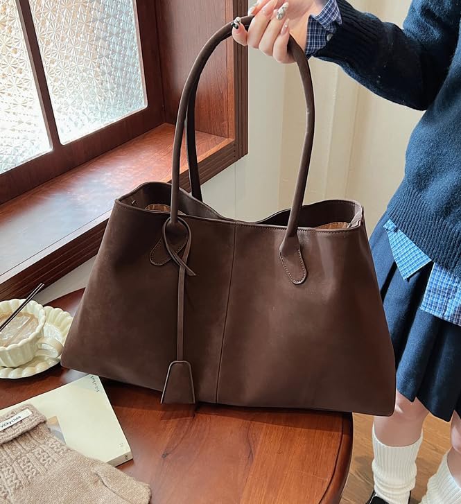 Suede Tote Bags for Women Retro Top-Handle Bag Handbags Elegant Purses Satchel for Travel Work 20254