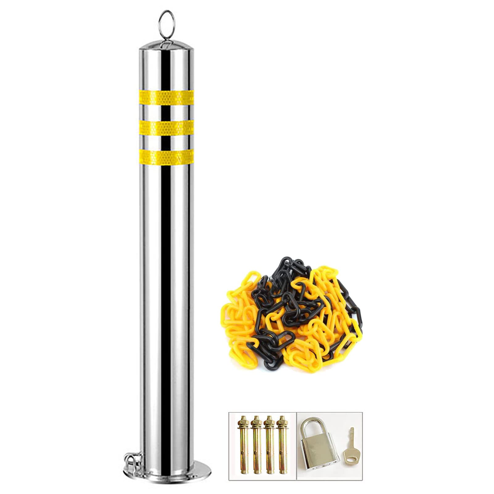 GTHTUHFD Bollard Post, Parking Barrier With Chain And Expansion Bolts, Stainless Steel Driveway Barrier For Parking Spaces, Forecourts, Construction Sites,76x800mm