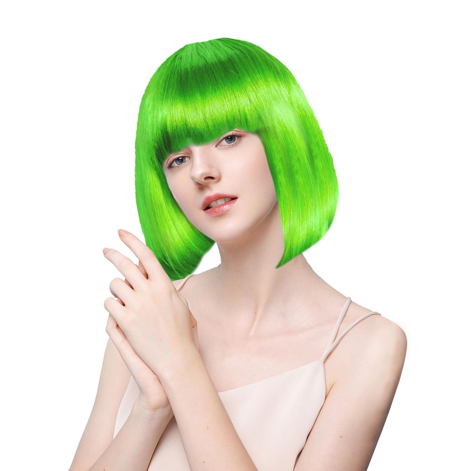 EUPSIIU Green Short Bob Wig for Women Fancy Dress 35cm/13.7inch Synthetic Short Straight Wigs