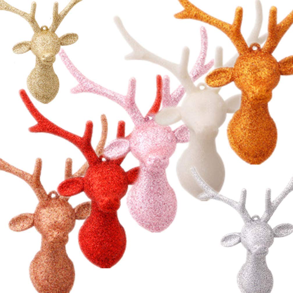 Testa di Cervo Ornamento da Appendere Mini figurina di Renna Ciondolo Albero di Natale Etichetta da Appendere Glitter Festive Holiday Party Decor