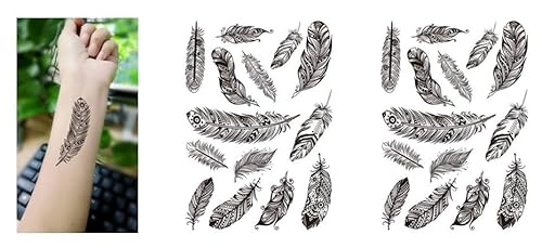2 fogli di tatuaggio temporaneo con piume, tatuaggio finto totale, 28 motivi a piuma, LC104 x 2