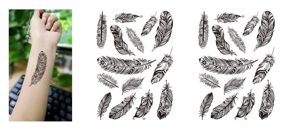 2 hojas de pluma temporal tatuaje falso tatuaje total 28 plumas motivos LC104x2