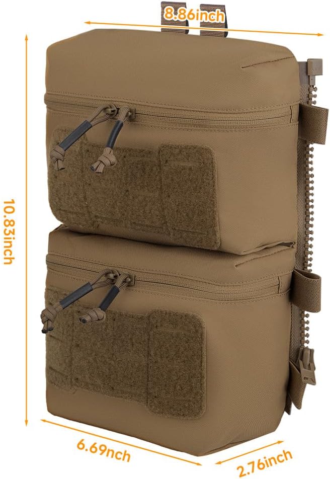 KRYDEX Tactical Zip On Back Panel Double Pouch Assault Modular Backpack for V5 Vest (CB)