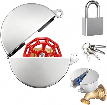Outdoor Faucet Lock,Water Hose bib Spigot Lock Stainless Steel Cover & Padlock Kits for 1-1/2 to 3 in Dia valvehandles,Faucet Covers for Outside,Prevent Water TheftSilver