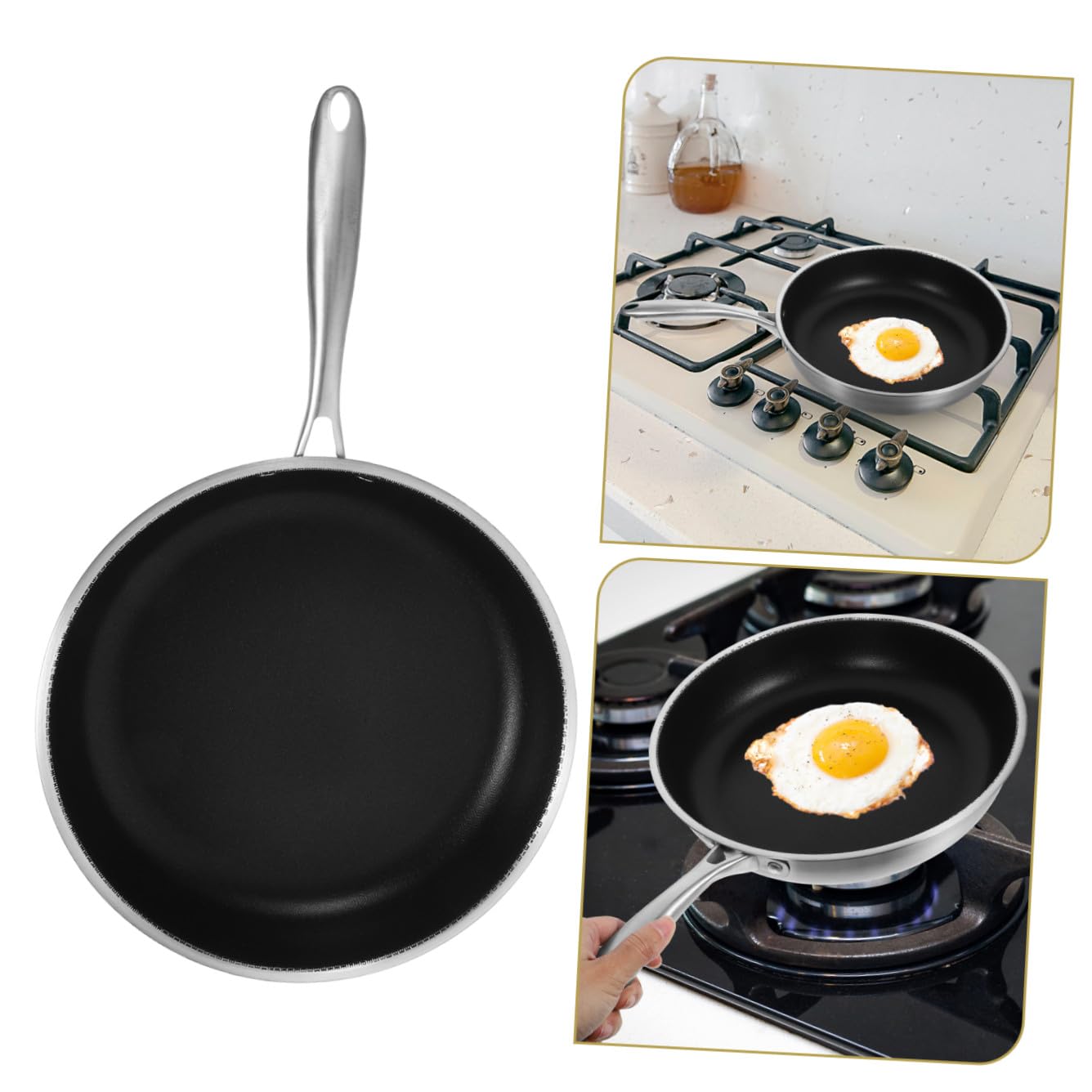DOITOOL Padella Antiaderente in Acciaio Inox 30 Cm a Nido D’ape, Padella per Uova Fritte e Bistecche Fondo Piatto per Piani a Induzione, Manico Antiscivolo per Cucina Domestica e