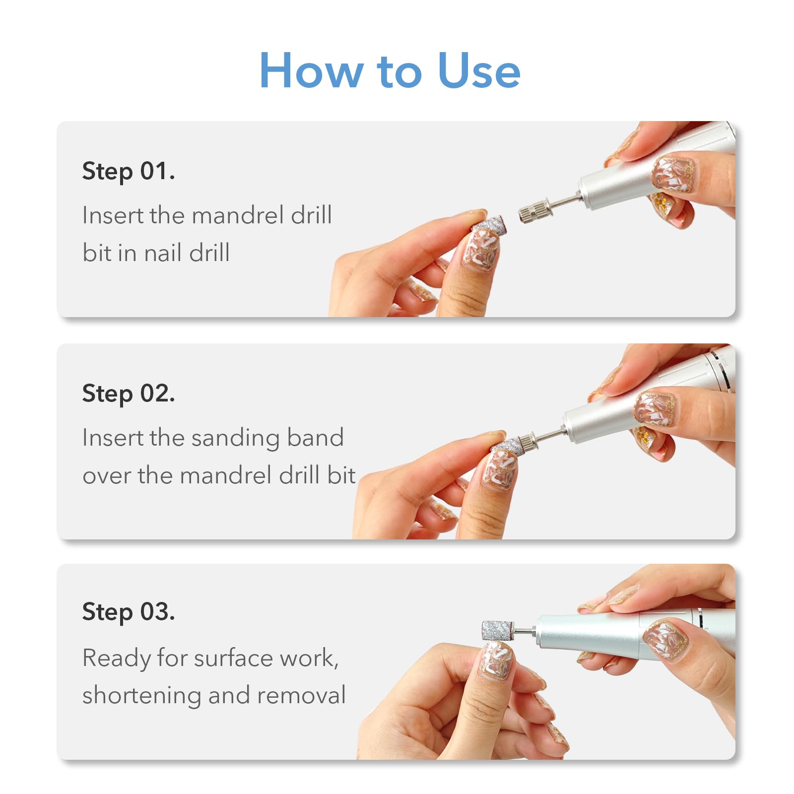 100 Pcs 240 Grit Sanding Bands For Nail Drill With Mandrels - Zebra Pattern Nail File Bits