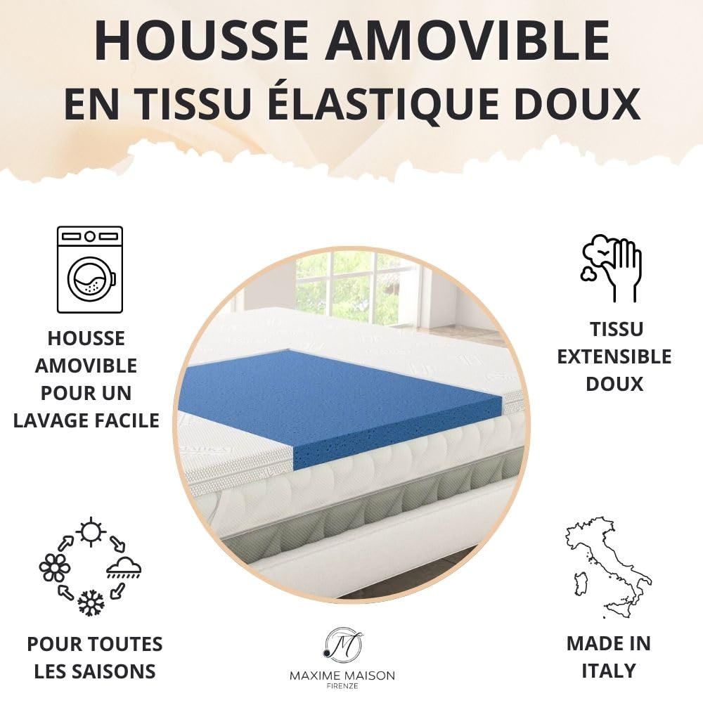 MAXIME MAISON - Surmatelas 180x190 (Hauteur 5 cm) en Memoire de Forme pour Matelas 2 Personne Fabriqué en Italie – du cœur de l'Italie à Votre Lit: Le Surmatelas Qui Promet de Beaux Rêves