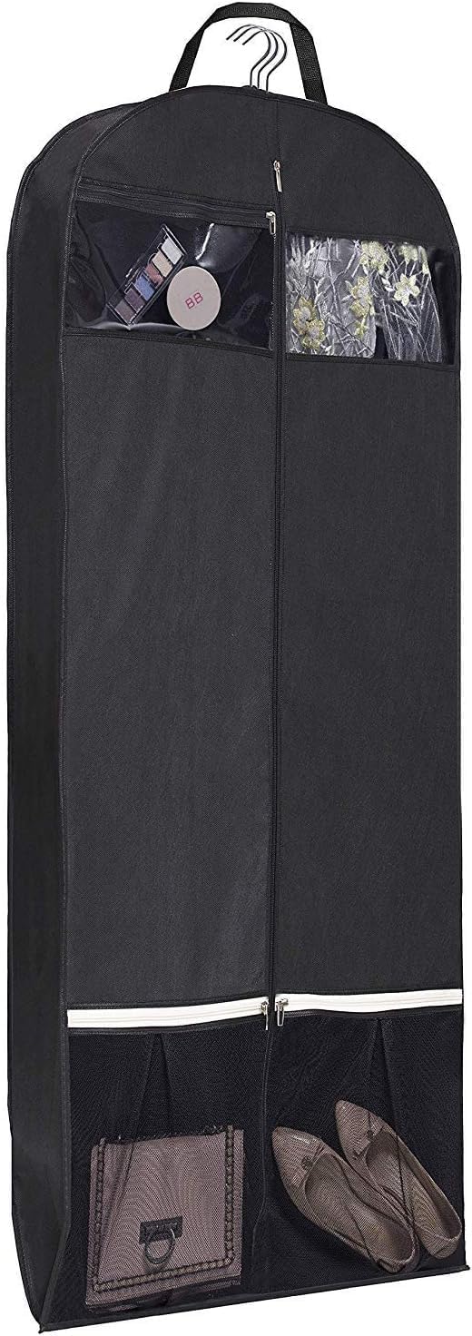 KIMBORA 54" Trifold Dress Garment Bags for Travel Gusseted Suit Cover with 2 Large Mesh Shoe Pockets (Black)