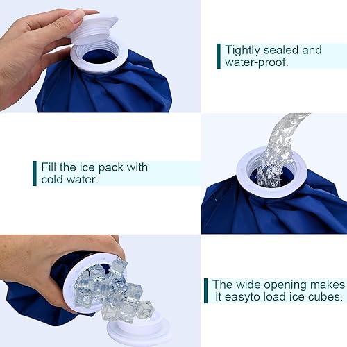 Miniatura 10 de Luijnbn Paquete de 2 bolsas de hielo reutilizables mejoradas, bolsas de hielo de 11 pulgadas y 9 pulgadas, para agua caliente para lesiones, calmar