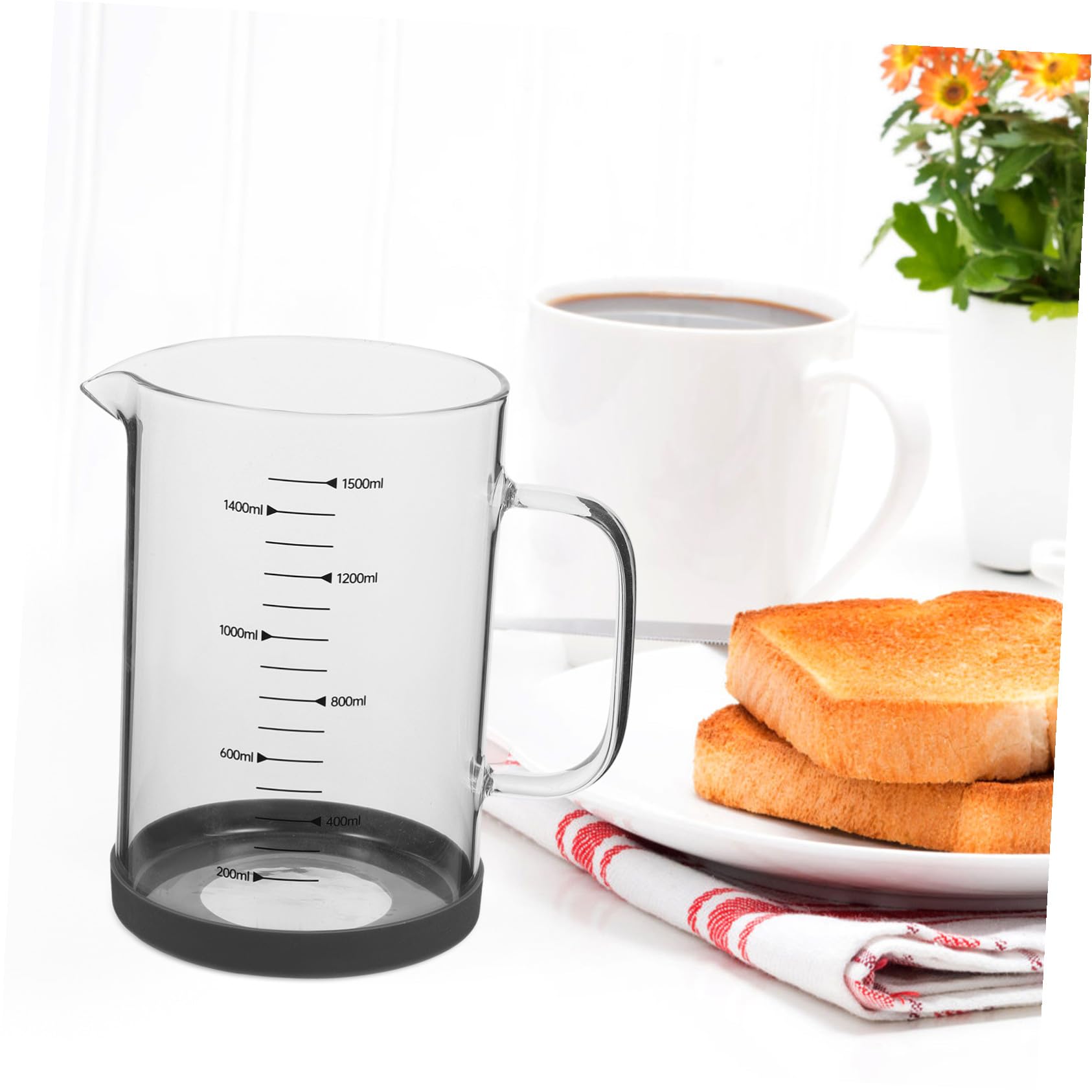 SHINEOFI Jarra Medidora De Vidrio Borosilicato 1500 Ml Con Escala, Taza Medidora Resistente Al Calor, Asa Ergonómica, Para Cocinar y Preparar Café En Hogar y Oficina