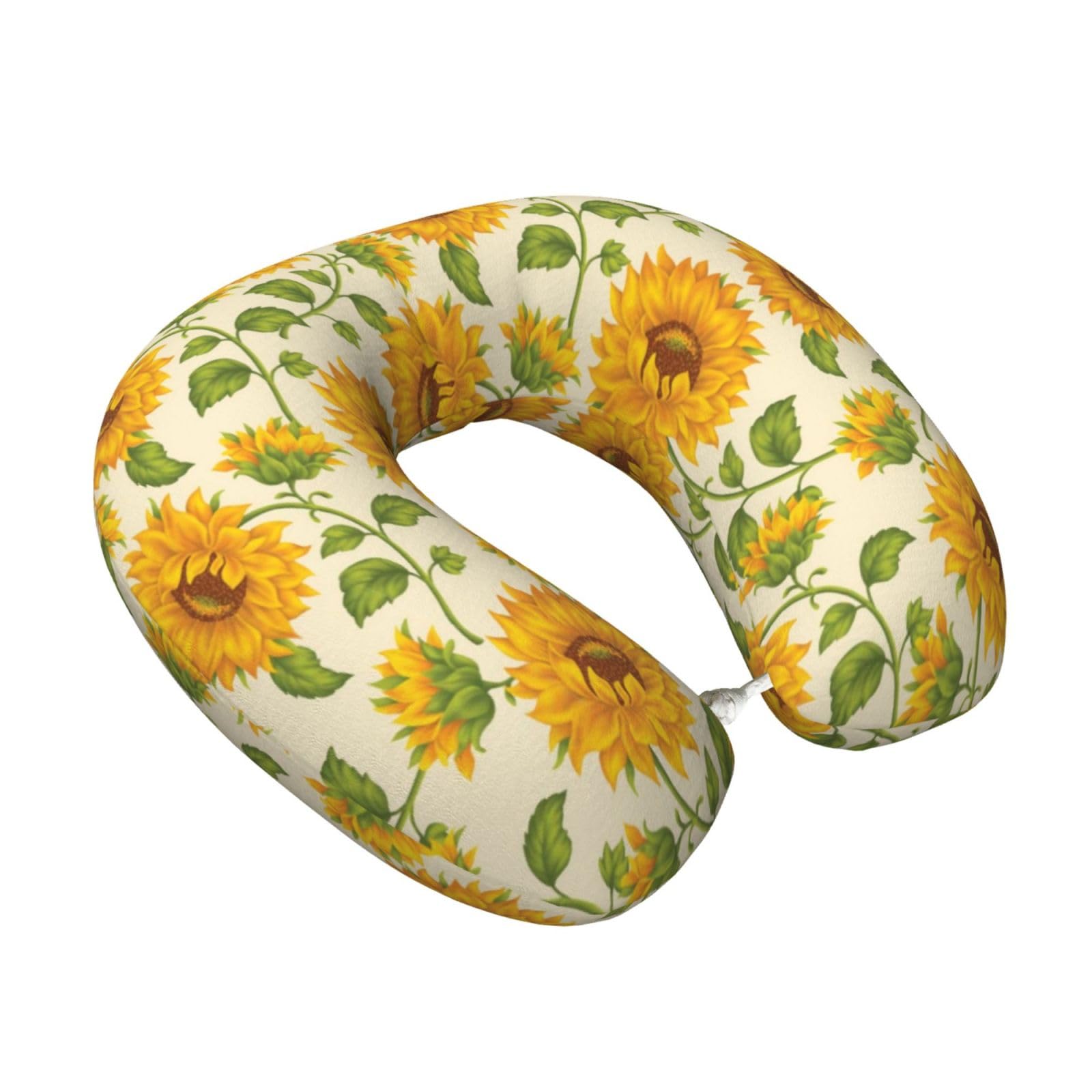 LKYMOH Drawn Sunflower, Travel Neck Pillow U-Shaped Memory Neck Support Soft Comfortable With Washable Cover For Airplane Car Traveling and Office