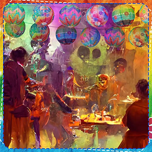 Image of Panelee 12 Pcs Tie Dye Party Decorations Paper Lanterns 8 Inch Hanging Round Hanging Paper Party Decorations for Holiday Indoor Outdoor Supply