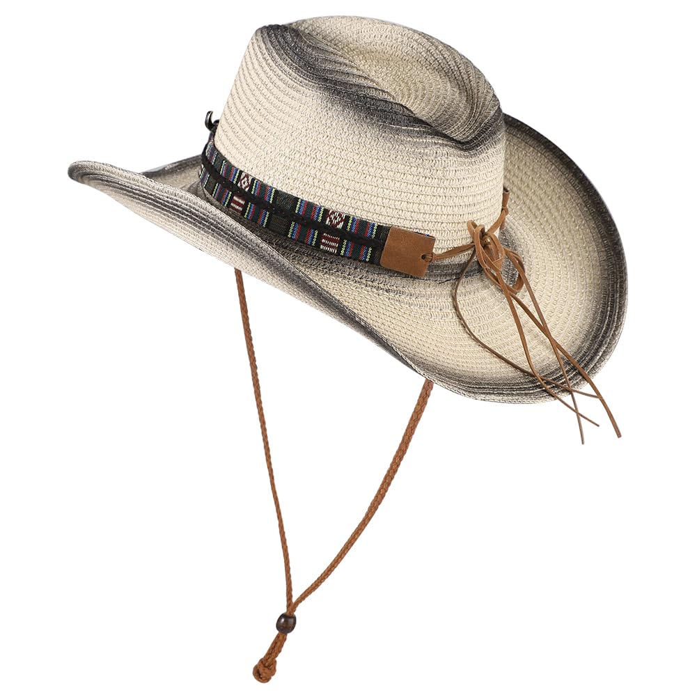 Chapeau de cowboy en paille à large bord tissé Western Cap UPF 50+ Chapeau de soleil de plage pliable pour homme et femme