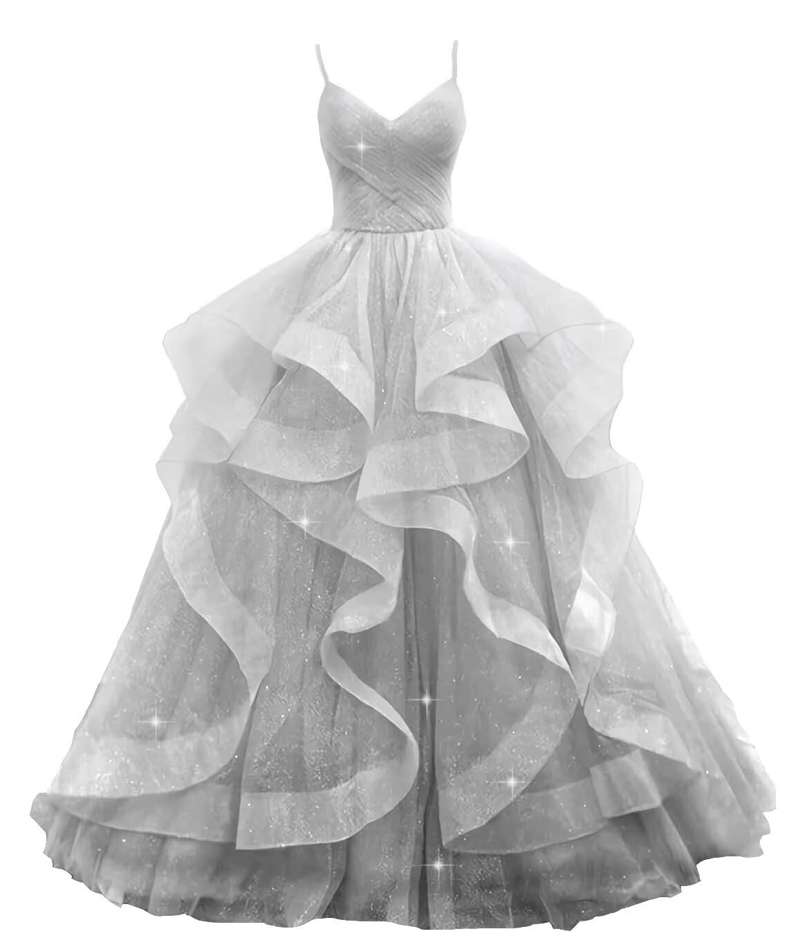 XSIATO Glitter Tulle Prom Dresses Spaghetti Straps Ball Gowns for Women Puffy Tiered Formal Evening Party Dress