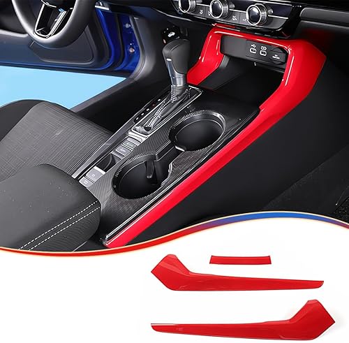 11 generación Civic - 3 piezas de cubierta lateral para Honda Civic 2022 2023 Marco de consola central ABS rojo vino, ajuste lateral, accesorios