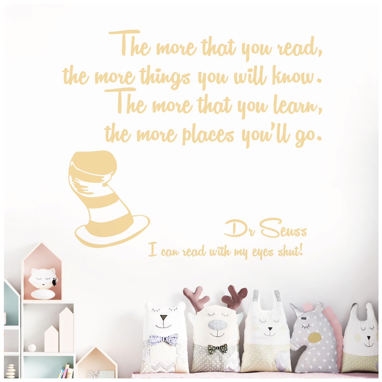 The More that You Read, the More Things You Will Know - Dr Seuss Book Quote Decal Wall Sticker [Large] [Cream]