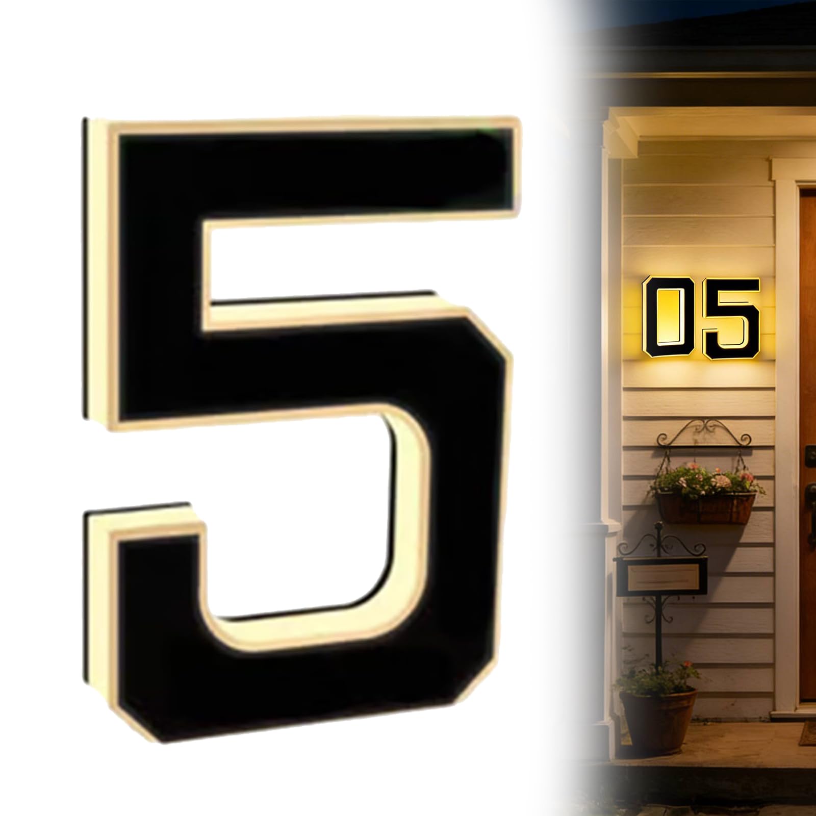1Pcs Solar Door Number, 9 Inch – Energy Efficient Illuminated House Number Signs, Weatherproof Warm Light LED House Numbers, Easy Install Kit with Template – for Outside Wall, Garden, Driveway (5) — image 1