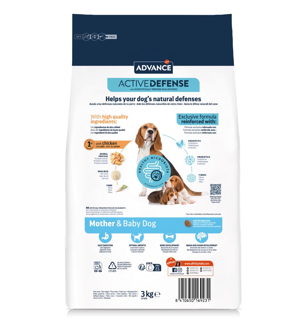 ADVANCE Chien Mother & Baby Dog 3 kg goût poulet | Aliment sec complet qui aide les défenses des mères et des chiots 1 paquet de 3 kg