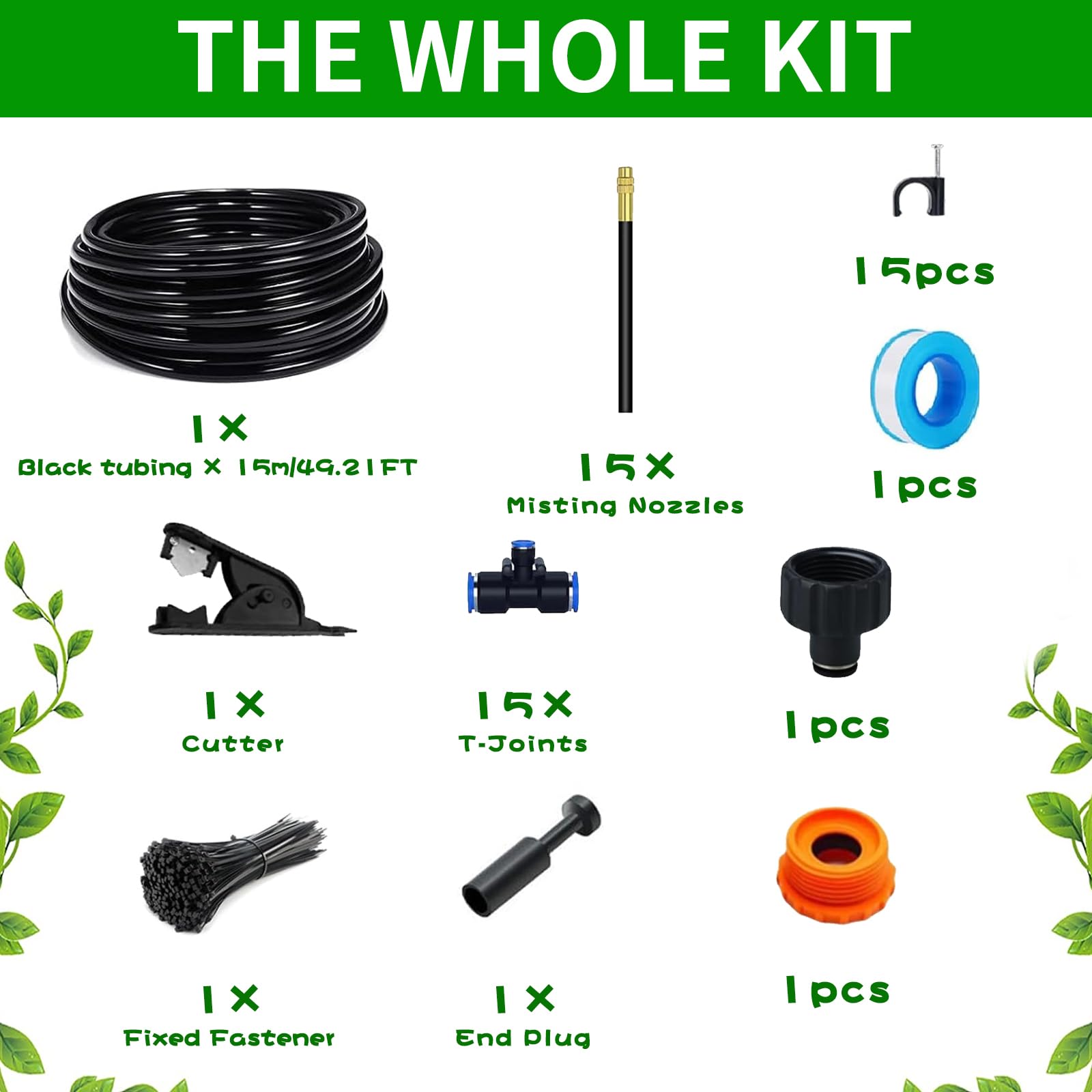 Kalalary 15M Micro Druppelirrigatieset, Planten voor Zelfwater Gevende Tuin DIY Irrigatiesysteem, Irrigatie Verneveling Koelsysteem Bodemapparatuur Tuinirrigatie Geschikt voor Bloemen, Planten