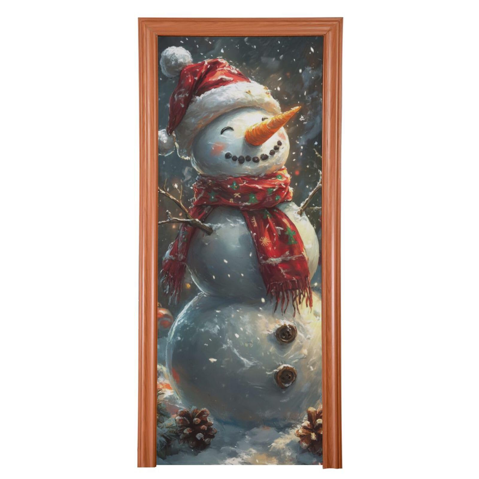 FLildon Winter Snowman Christmas Door Cover Decoration, Party Accessory Porch Decor for Festive Ornament Room Door Covers 32 x 79 Inch