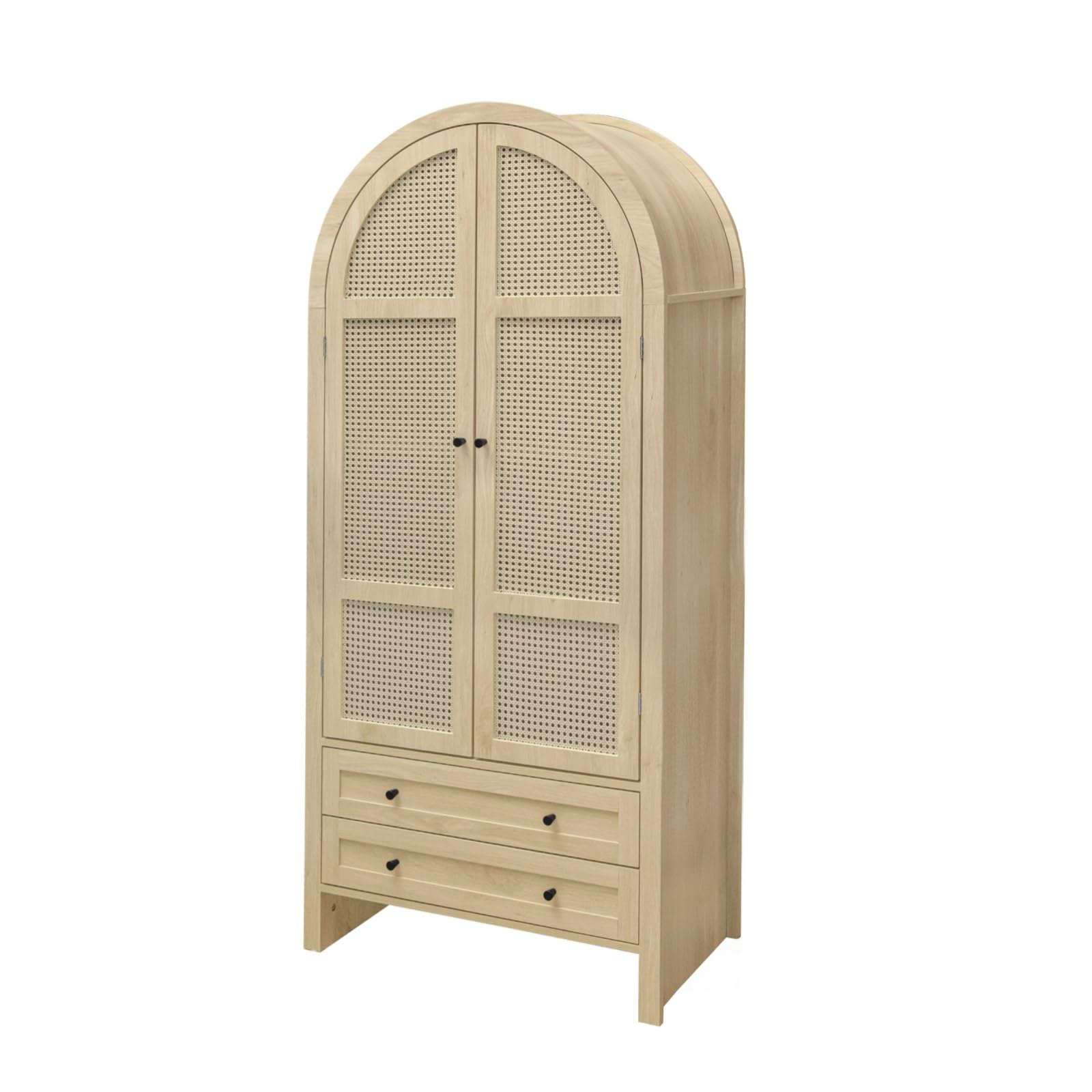 PUGSDRLY Buffet Haut Salon avec 2 Portes en rotin tressé et 2 Tiroirs,Vitrine,Buffet Salle a Manger en Forme d'arc,Meuble de Cuisine Rangement,Armoire de Rangement en Bois,79x39.5x178cm (Style-B)
