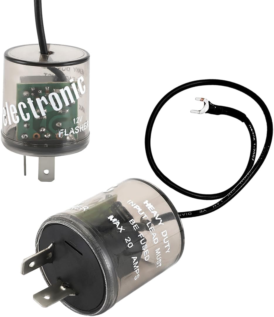 2 Pin LED Flasher, 12V Electronic LED Flasher Relay with Ground Wire, Two Prong Round Relay to Fix Turn Signal & Hazard Warn Hyper Flash for Car Motorcycle Truck, Car Accessories