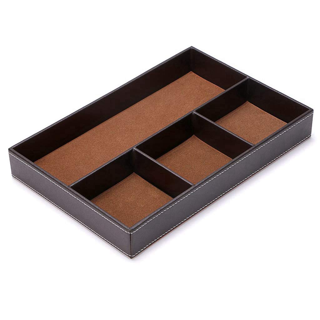 Osmond Desk Drawer Organizer A 4 Slots, PU Leather Divider for Supplies Value Collection and Accessories Purpose Desktop Tray()
