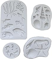 Vista 4 de 3 moldes de silicona para tartas con temática marina, concha, estrella de mar, coral, para hornear, decoración de pasteles, chocolate, caramelo