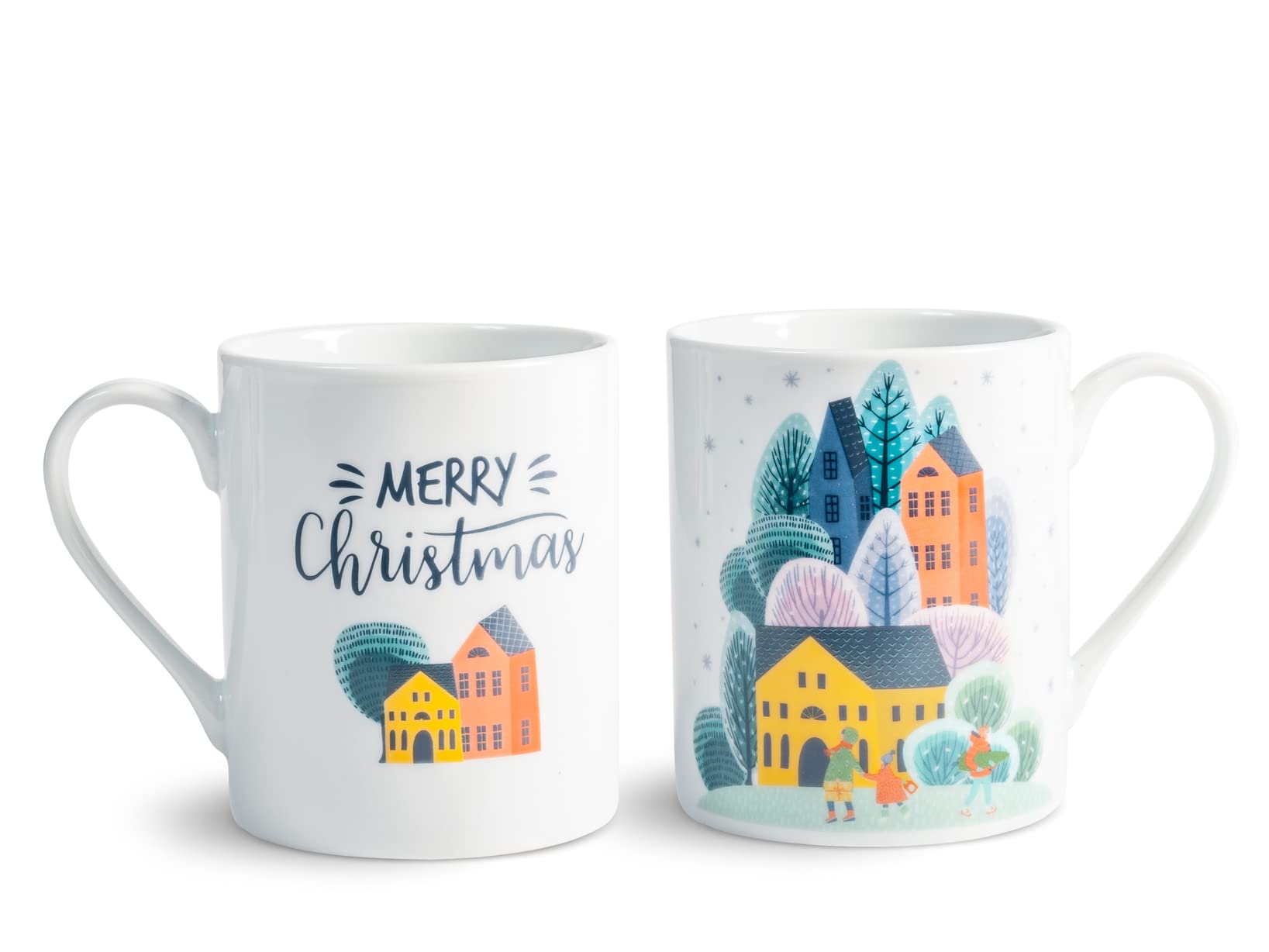 Home Xmas Village Set 6 Mug in Porcellana, cc340, Tazze Colazione, Decoro Natalizio