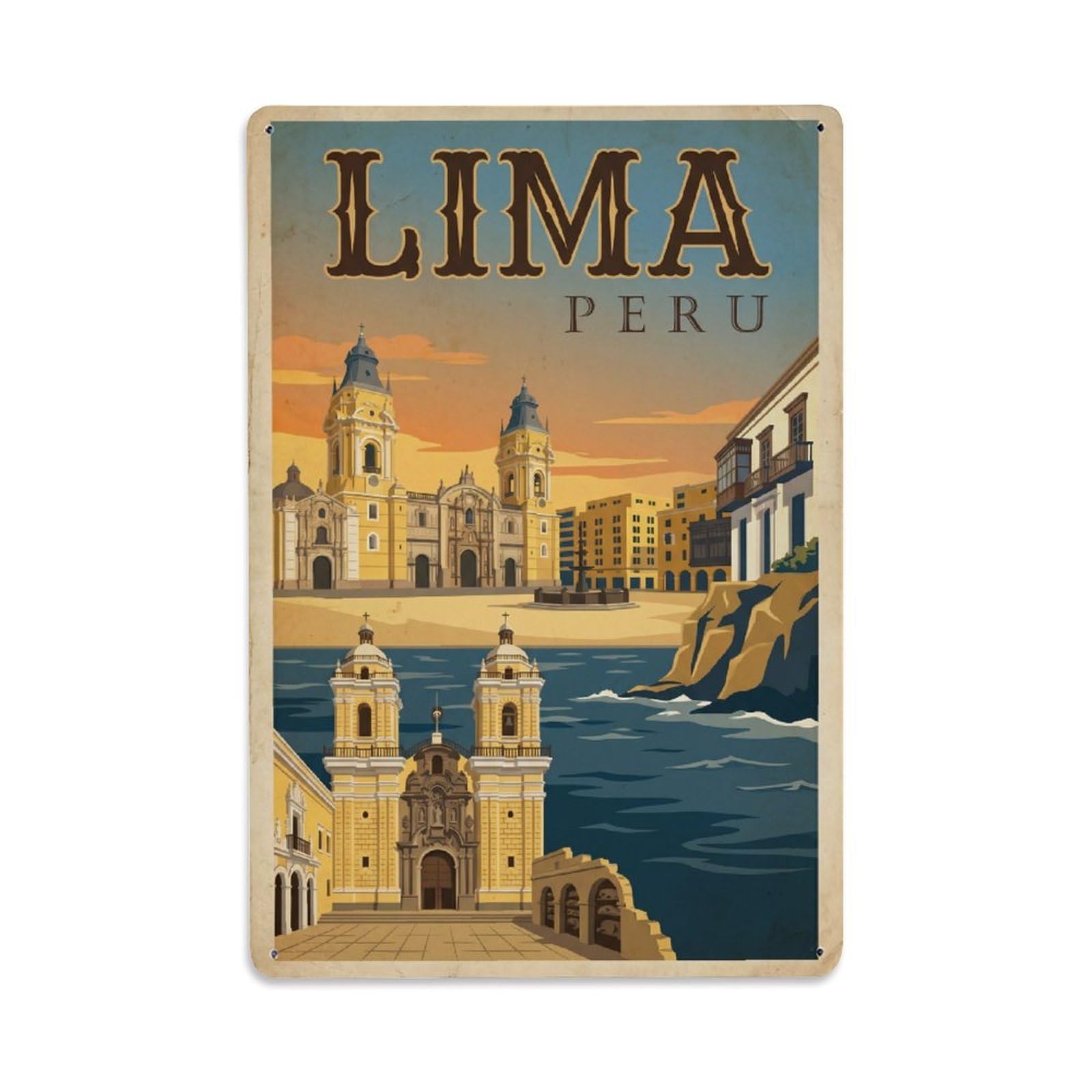 Vintage Travel Peru Lima Metal Tin Sign