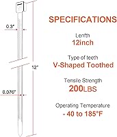 Vista 8 de Bridas resistentes de 12 pulgadas, dentadas en forma de V de doble cara con bridas de cables de resistencia a la tracción de 200 libras, bridas