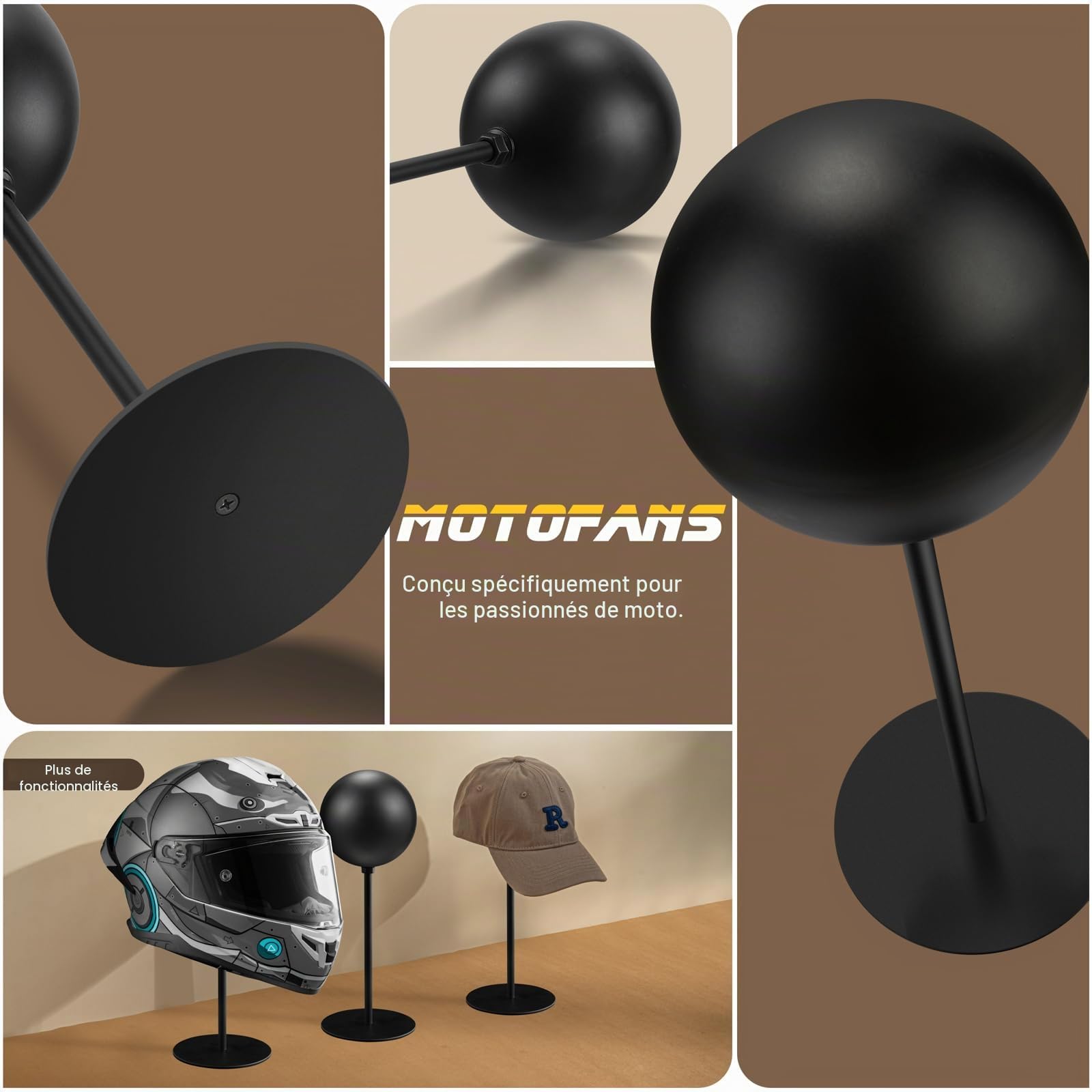 Support de Casque en métal, Support de Bureau Rotatif en métal, Support de Casque pour Casque de Moto, Casquettes, Chapeau et Casque de Rugby