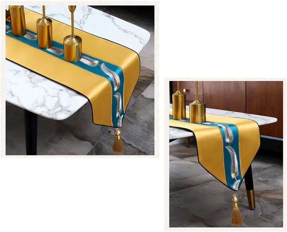 Lace Table Runner Long Satin Table Runner for Wedding Family Dinner or Gathering, Indoor or Outdoor Parties Daily Use (Color : D, Size : 34x160cm) (D 34x120cm)
