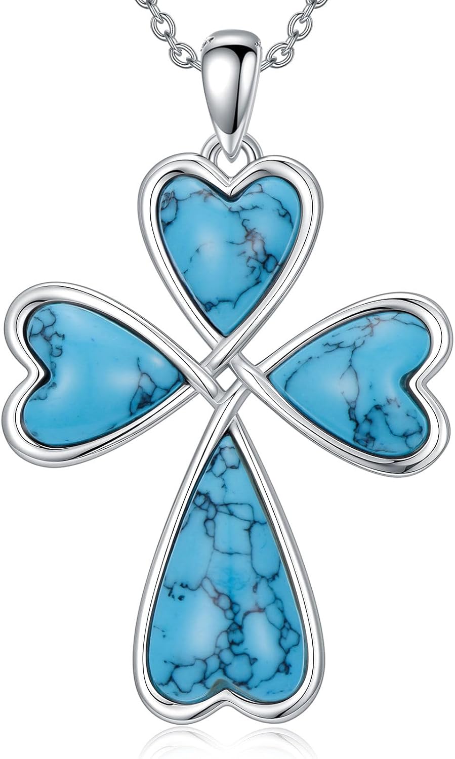 PEIMKO 925 Sterling Silver Genuine Turquoise Cross Pendant Necklace Vintage Boho Victorian Style Jewelry Gifts for Women Mothers