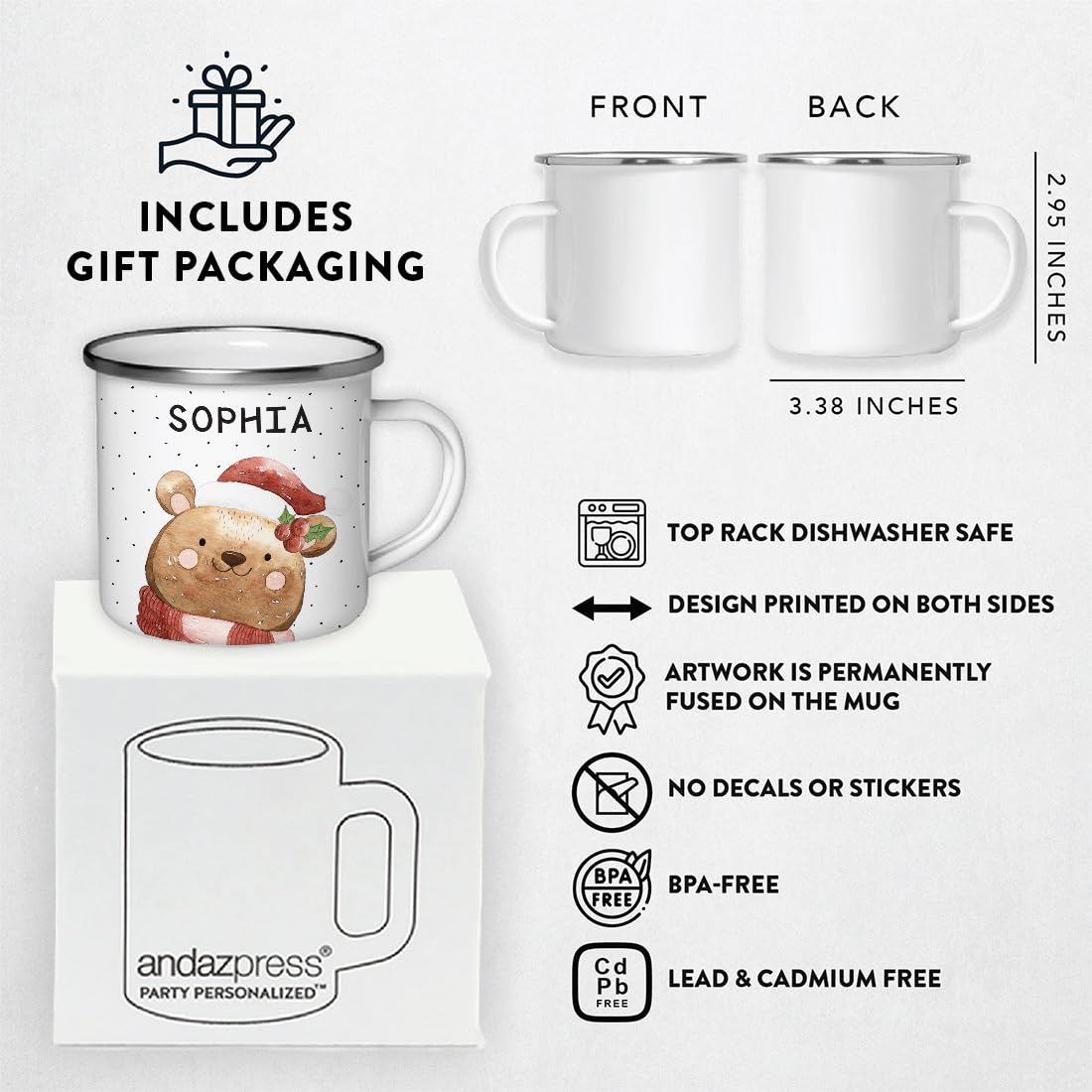 Personalized Kids Christmas Hot Chocolate Mug – 11oz Stainless Steel Camp Cup, Snowman Design, Gift Boxed - View #11
