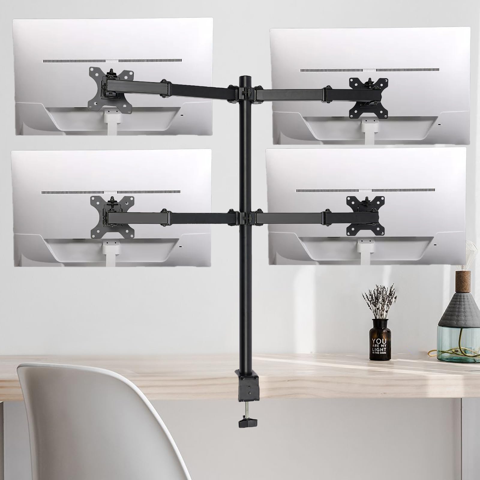 Supporto per monitor 4 monitor per display da 10 a 27 pollici, supporto da tavolo per monitor, altezza regolabile, con rotazione e inclinazione, 75 x 75 mm, 100 x 100 mm