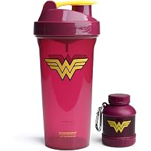 Smartshake DC Comic Bundle - Wonder Woman Protein Shaker 800ml Leakproof Bottle & 110ml BPA-Free Funnel for Protein Powder.