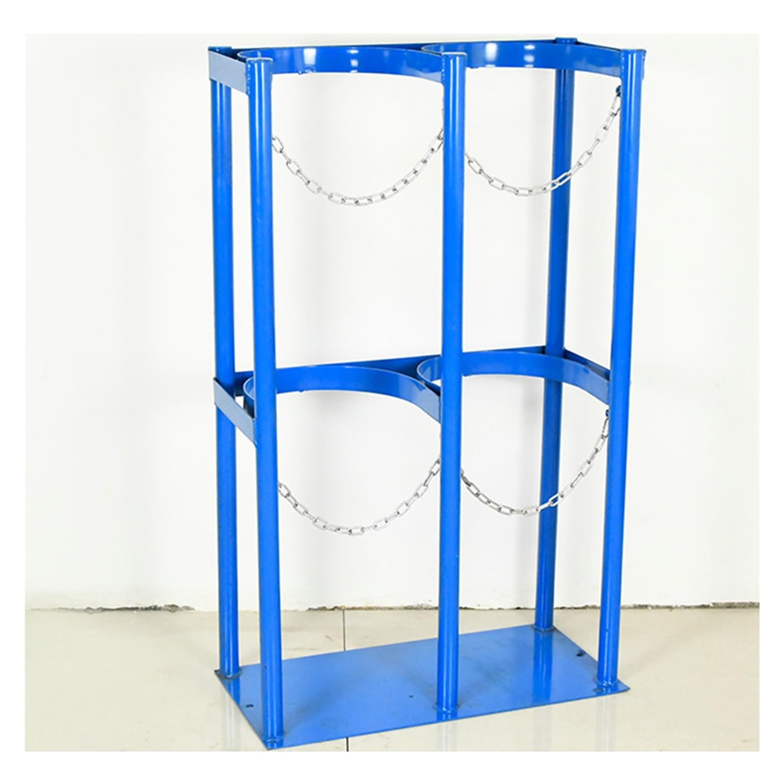 Oxygen Cylinder Holder Frame for 1-3 Cylinders, Adjustable Welding Gas Cylinder Stand with Chains for School, Laboratory, Hospital, Blue Nitrogen Tank Storage Rack,8-2 Bottles length 60cm (23 3/5