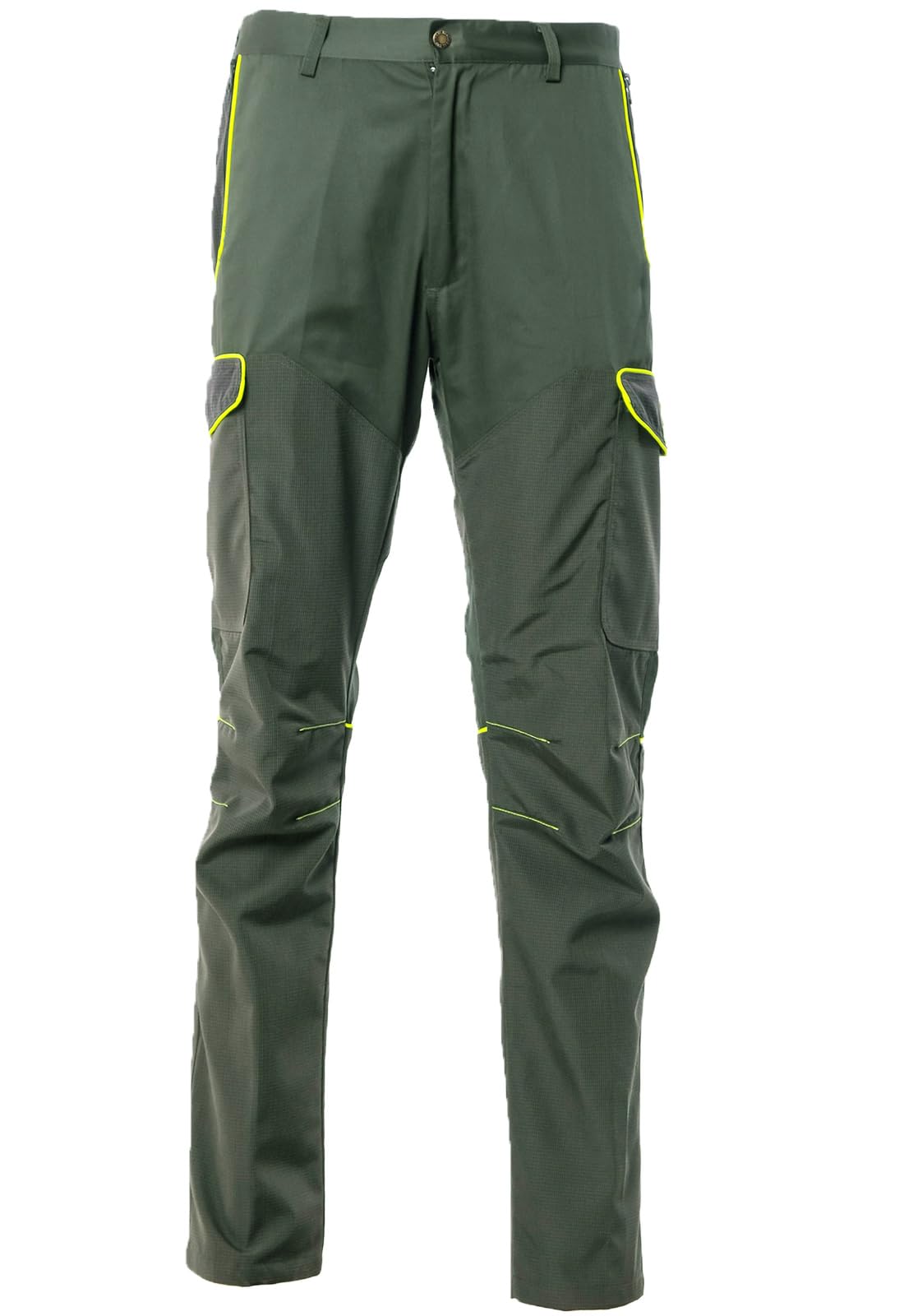 fratelliditalia.org Pantalone Uomo Caccia antistrappo 6 Tasche con Rivestimento in Tessuto Tecnico Verde con Profili Arancioni Alta visibilita dalla 46 alla 60