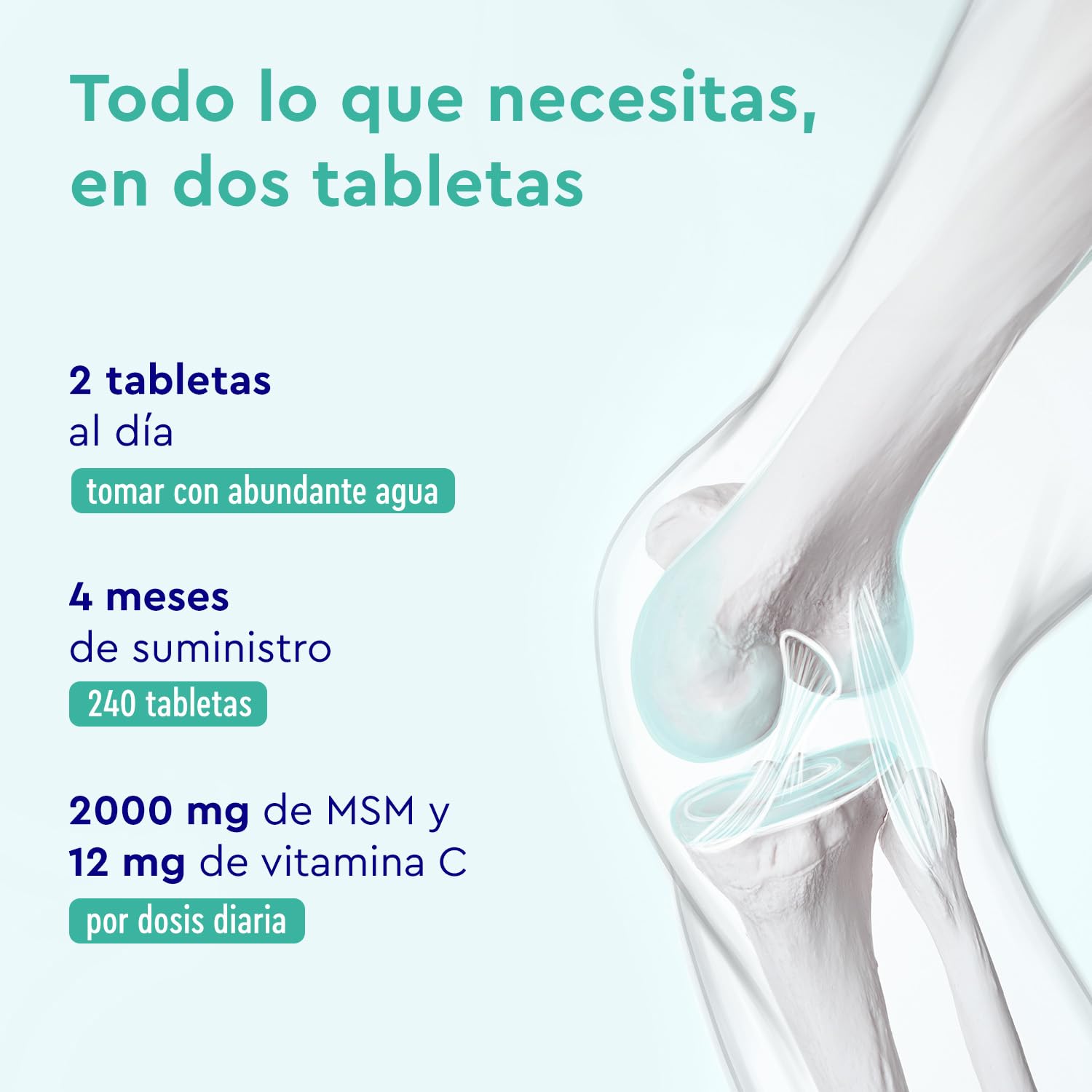 MSM 2000mg + Vitamina C Natural - 240 Tabletas - Para huesos, articulaciones, piel y sistema inmunitario* - Metilsulfonilmetano con Acerola en polvo - Probado en laboratorio y sin aditivos