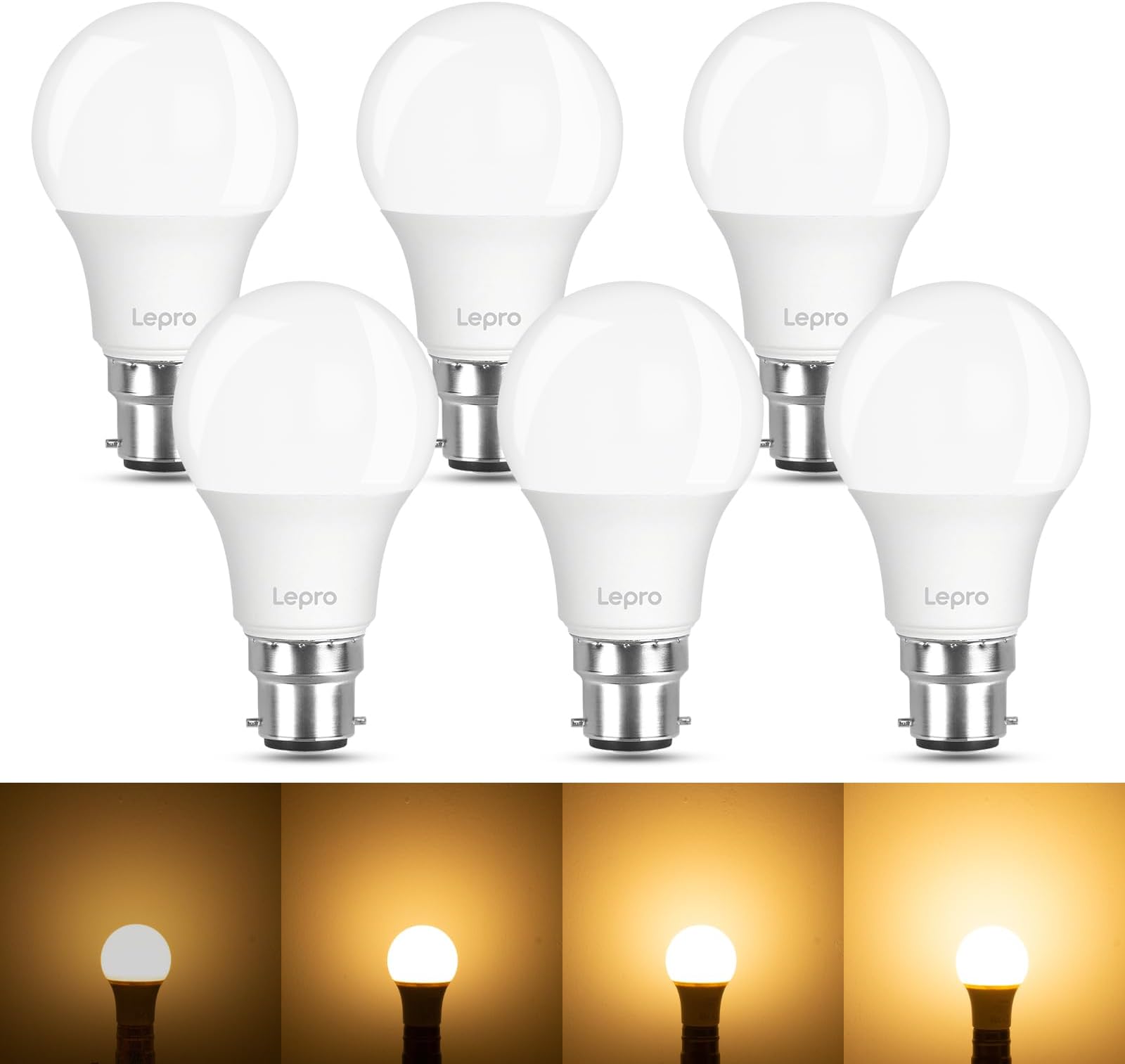 Lepro Dimmable Light Bulb Bayonet, 7W=60W, 800lm Warm White 2700K, 6pcs