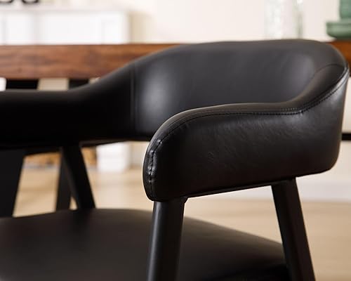 Miniatura 6 de HNY Juego de 2 sillas de comedor modernas, estilo retro, tapizadas de piel sintética, sillas de comedor con brazos, silla decorativa negra de