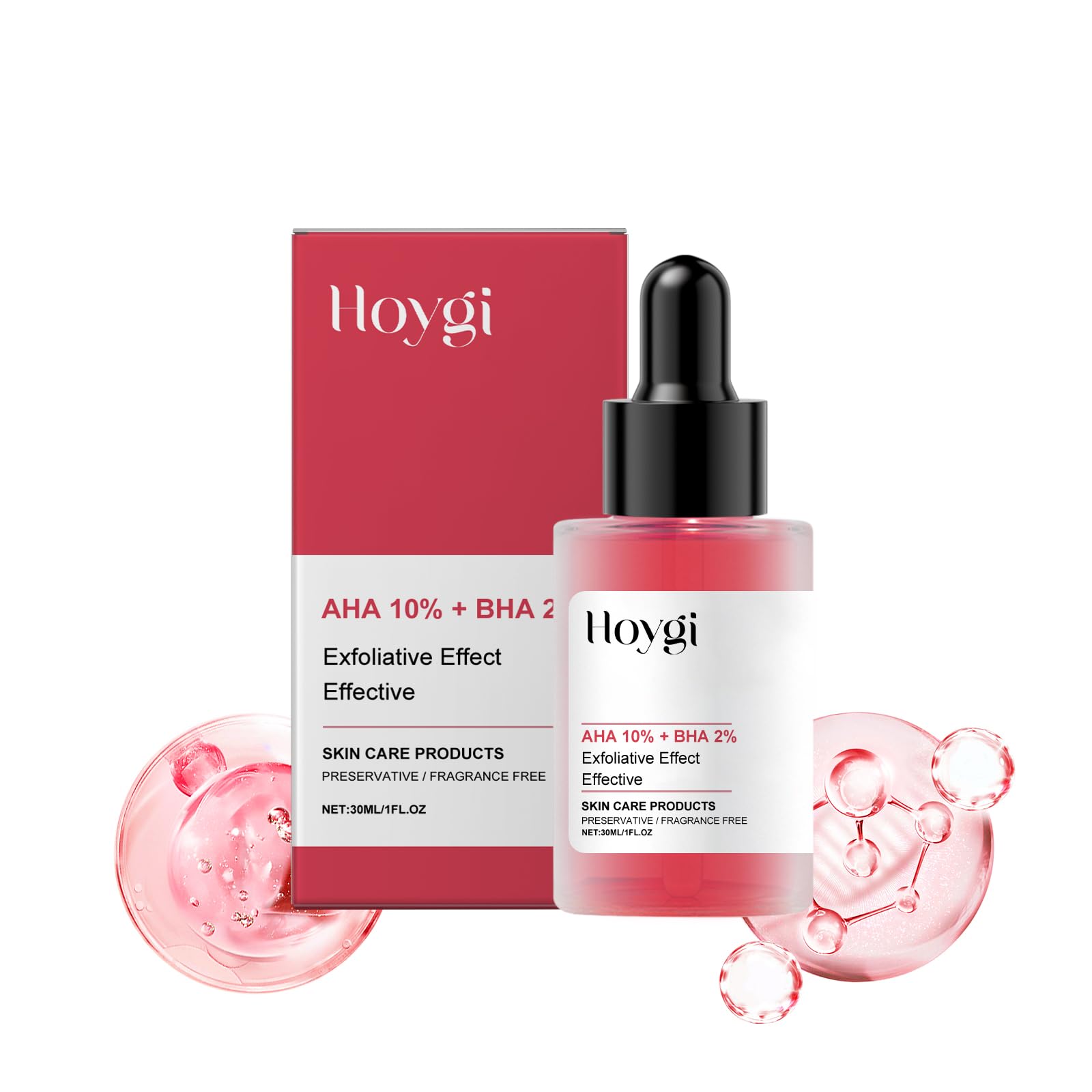 AHA 10% + BHA 2% Exfoliating Face Serum – Gentle Peel for Smooth Skin, Preservative & Fragrance Free, with Glycerin, 30ml / 1 Fl Oz