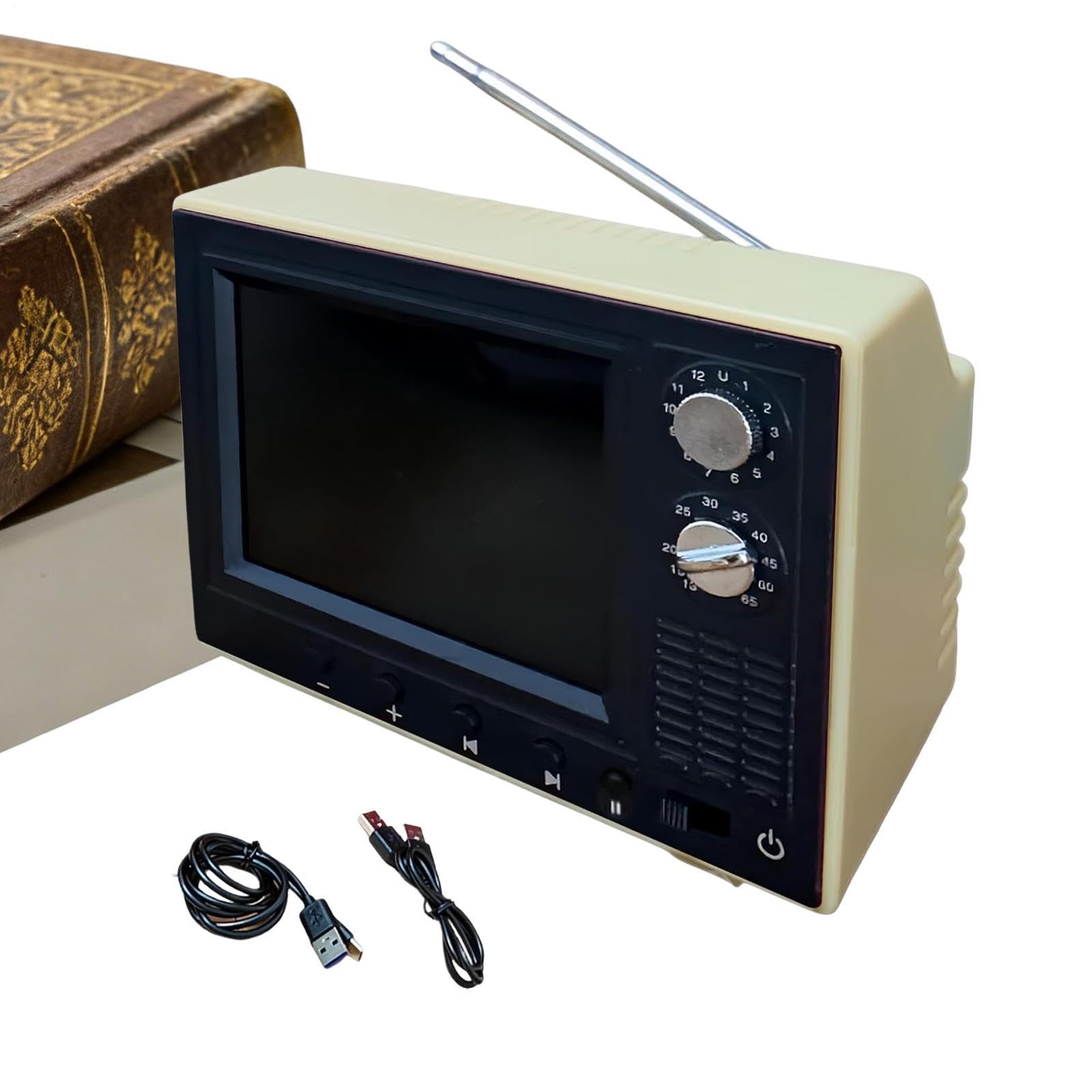 Televisor Retro | Pantalla 720p Compacta 8 GB De Memoria Decoración Hogar - TV Vintage de Bolsillo para Casa de Muñecas - para Hogar Cocina Oficina Dormitorio Armario Escritorio Estantería Casa Muñeca