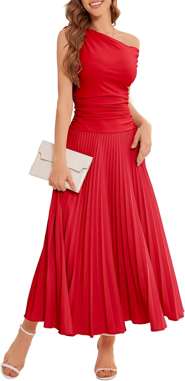 Bbonlinedress Formal Maxi Prom One Shoulder Pleated Cocktail Dress Women Wedding Guest Summer Daily Long Party Dresses