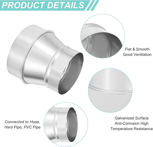 Miniatura 8 de PATIKIL Reductor de conductos de 6 a 4 pulgadas, tubo de conducto de aire de acero galvanizado, reductor de manguera de ventilación, reductor de