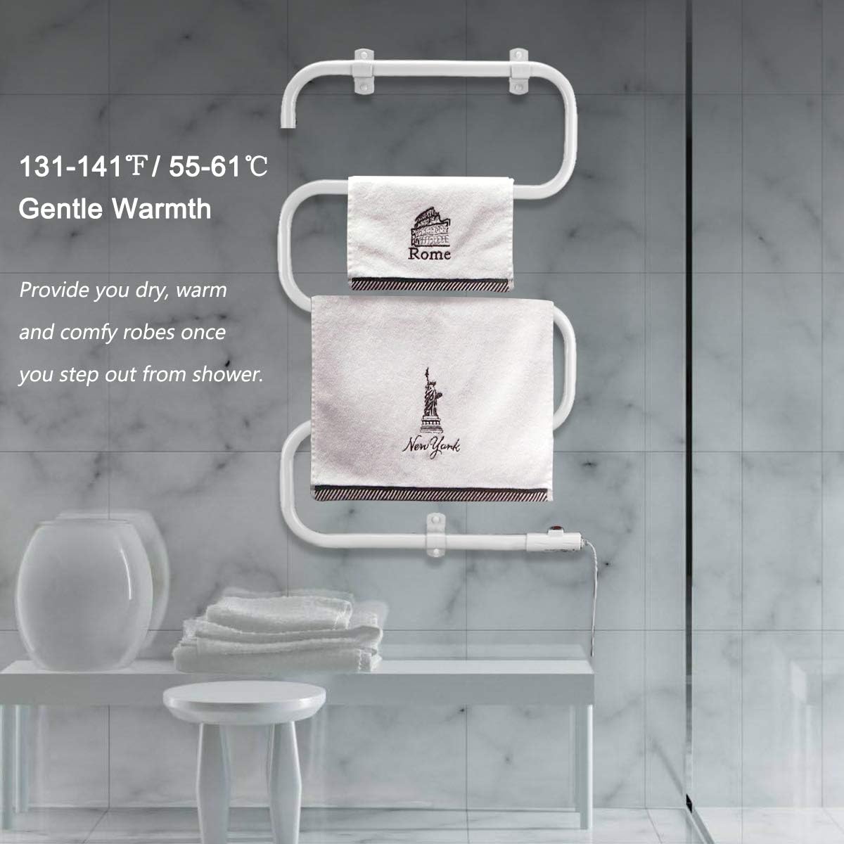 White Wall Mounted Steel Heated Towel Rack