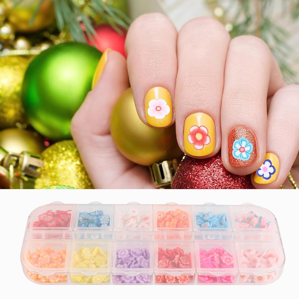 Riven Set di 2 accessori per nail art, fette di fiori di frutta per nail art, artigianato, resina melma decorazione (diametro 6-8 mm)