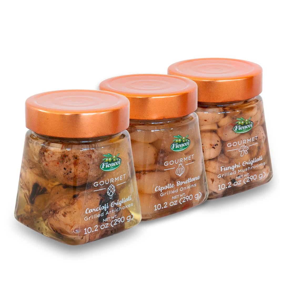 Ficacci - Selezione Antipasti Gourmet - Antipasti Bianchi (Carciofi, Cipolle, Funghi) 3X290g (870g)