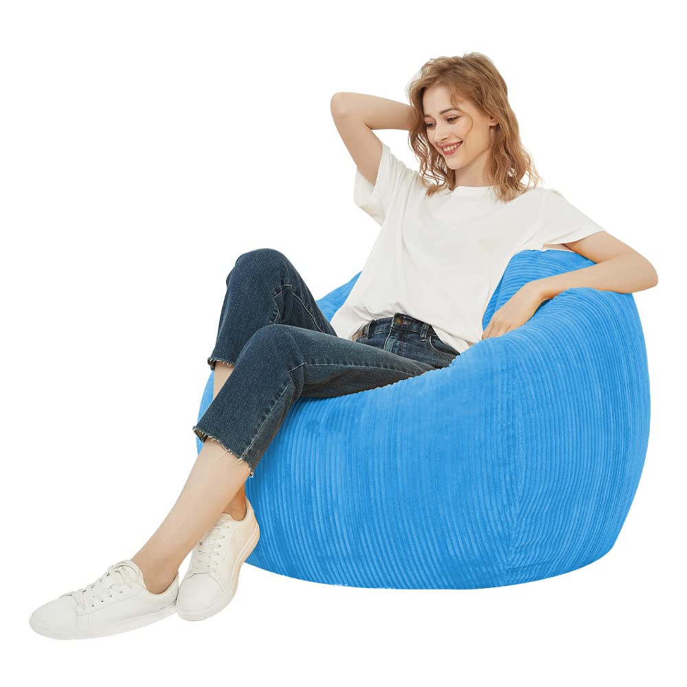 Langla-Shades Corduroy Bean Bag Chair Cover Washable Soft Beanbag Cover (No Filler) for Kids, Teens, Boys and Girls (XXL/ 120cm x 120cm, Blue)